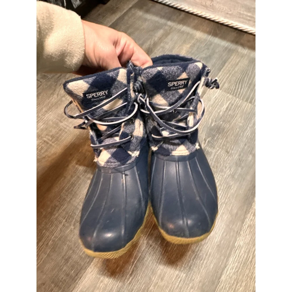 Girls‎ Sperry Rain & Snow Boots 1 (Little Girl) Blue White Plaid